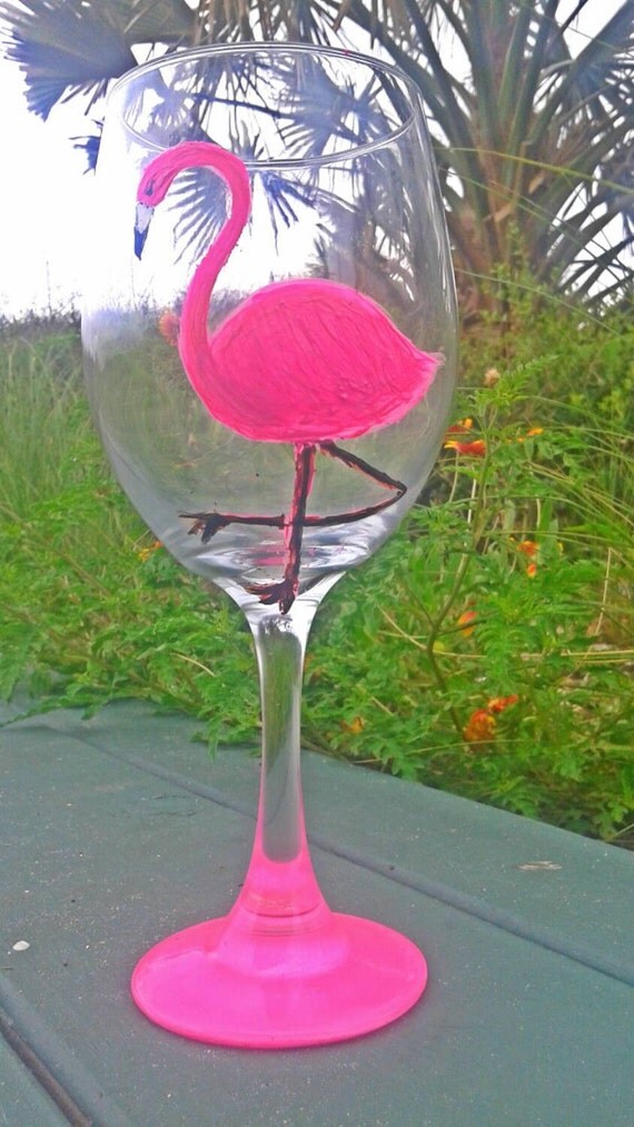 Flamingo wine glass flamingo party glass by SurfandSunBoutique