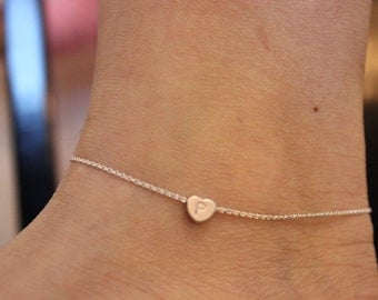 Initial anklet, heart anklet, ankle bracelet, silver anklet, gold anklet, delicate anklet, summer, beach, children jewelry, child