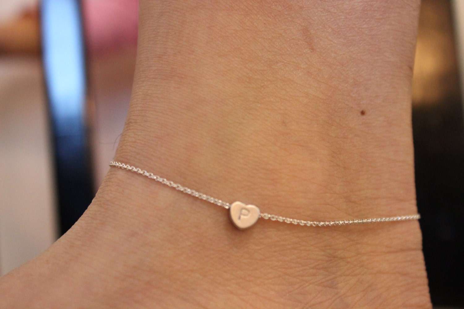 Initial anklet heart anklet ankle bracelet silver anklet