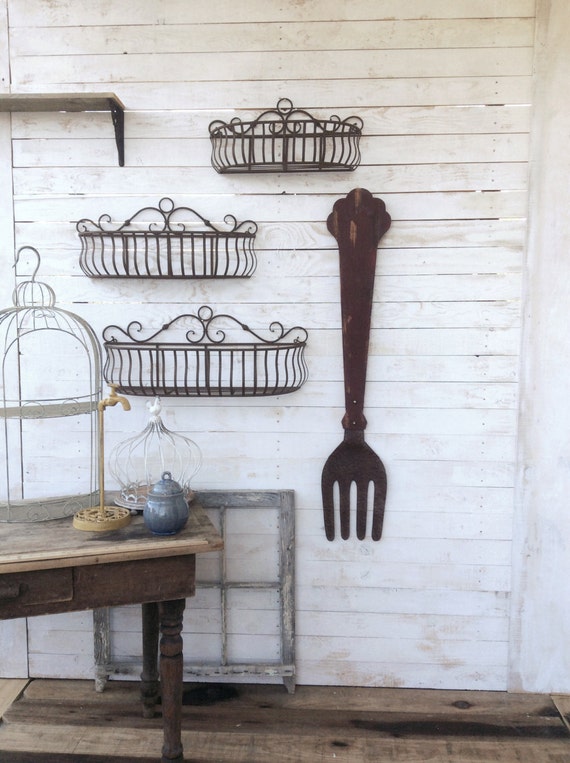 Metal Wall Basket Kitchen Home Decor Distressed by ... Metal Wall Basket Kitchen Home Decor Distressed by