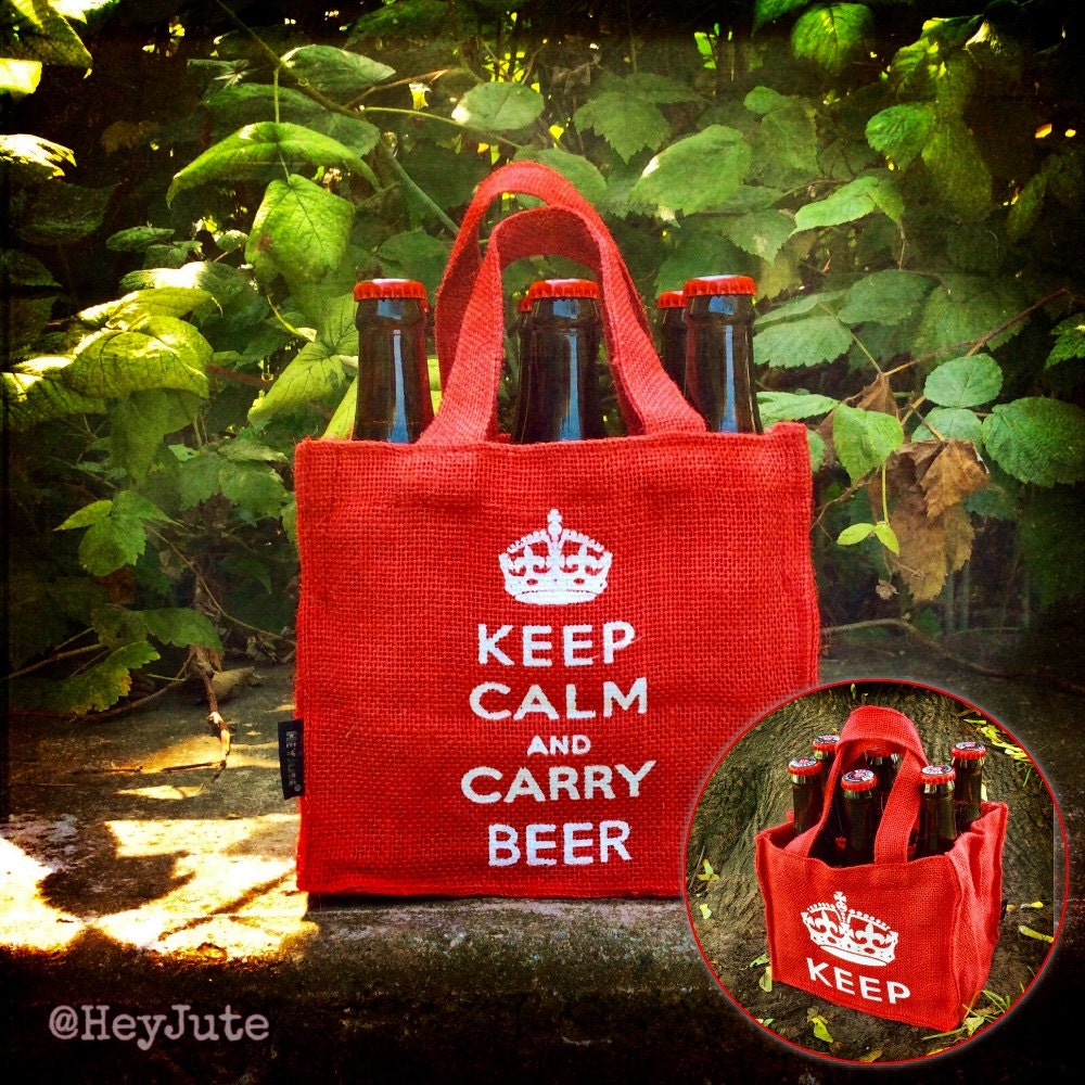 Set of Three Keep Calm and Carry Beer 6Pack Beer Bottle Bag.