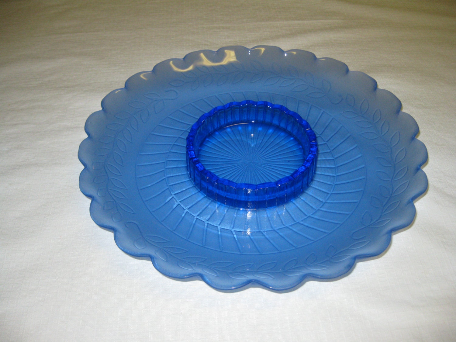 Vegetable Tray Platter with Attached Dip Dish Elegant Glass