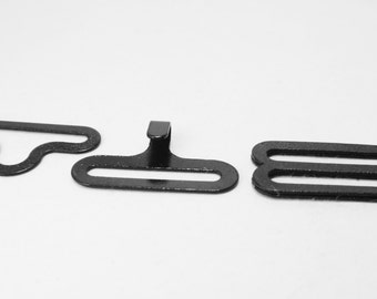 Lot of 100 19mm metal BOW TIE HARDWARE sets (3 pcs per set = 300 pieces total) eye + hook + slide - black