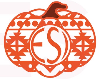 Pumpkin SVG, DXF, EPS, circle monogram cutting files. Aztec pattern, for use with Silhouette Studio and Cricut Design Space.