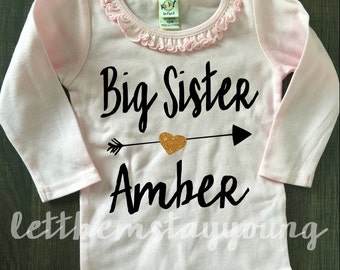 Items similar to Big Sister Girls Glitter Shirt Arrow Big Sister Shirt ...