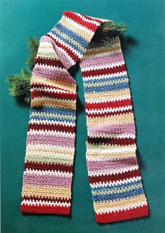 Crochet Striped Scarf PATTERN, Scrap Yarn, Striped Scarf Pattern, Neck