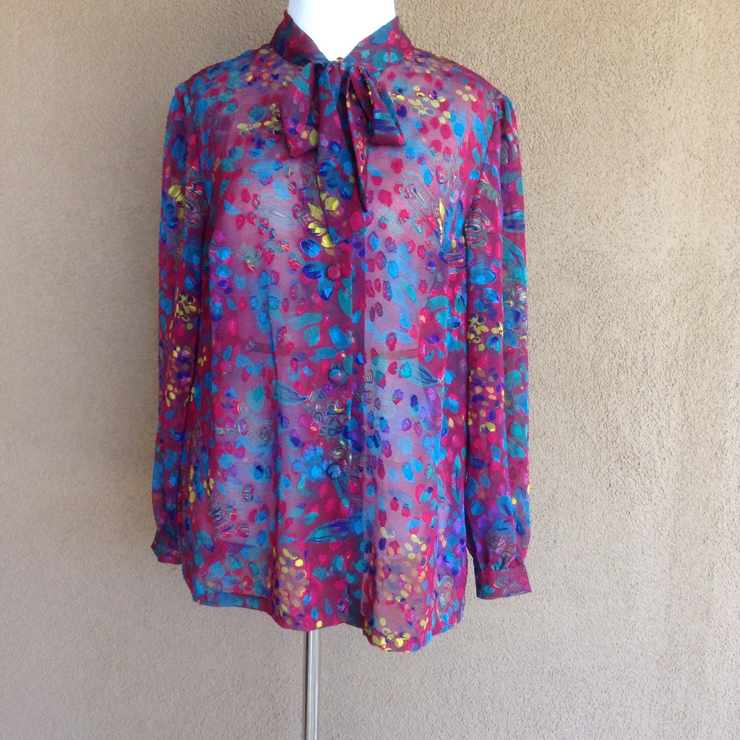 1970s Printed Blouse with Fabric Buttons and by MayorBearVintage