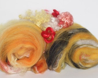 Wool Fiber Spinning Batts of Fire