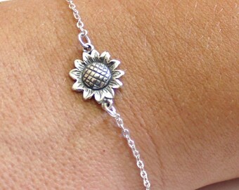 Sunflower Bracelet Sterling Silver, Sunflower Bracelet, Bridesmaid Jewelry, Sunflower Jewelry, Summer Jewelry, Sun Flower