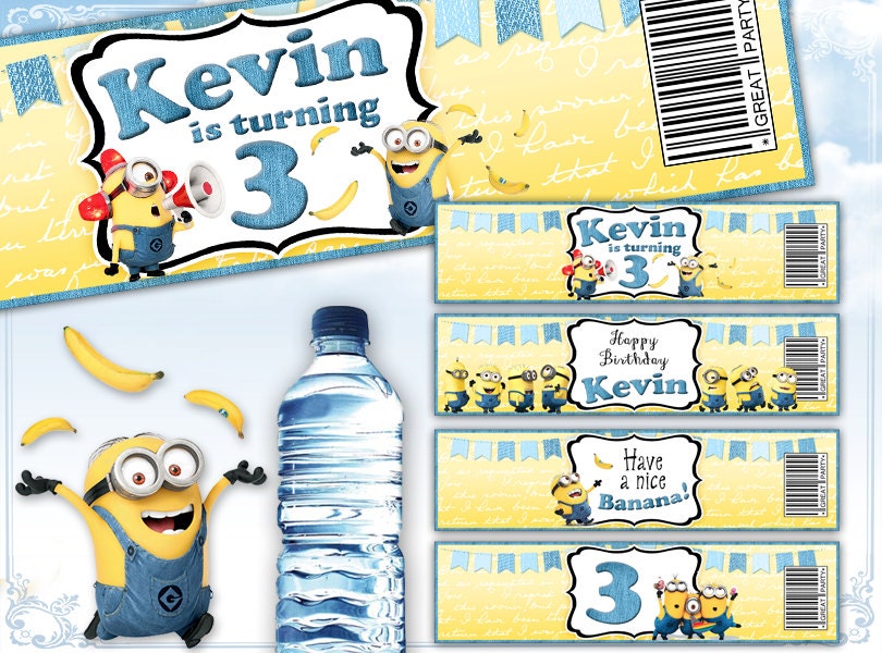 Minions Water bottle labels Minions banana labels Despicable