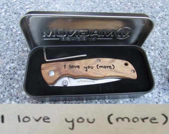 Laser Engraved Pocket Knife, Your Handwriting Engraved, Father of Bride Gift, Personalized Knife, Groomsmen Gift, Anniversary Gift