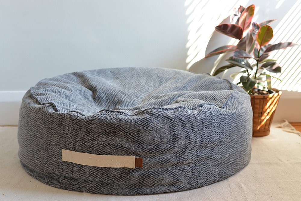 Large round soft bean bag foot rest ottoman charcoal black