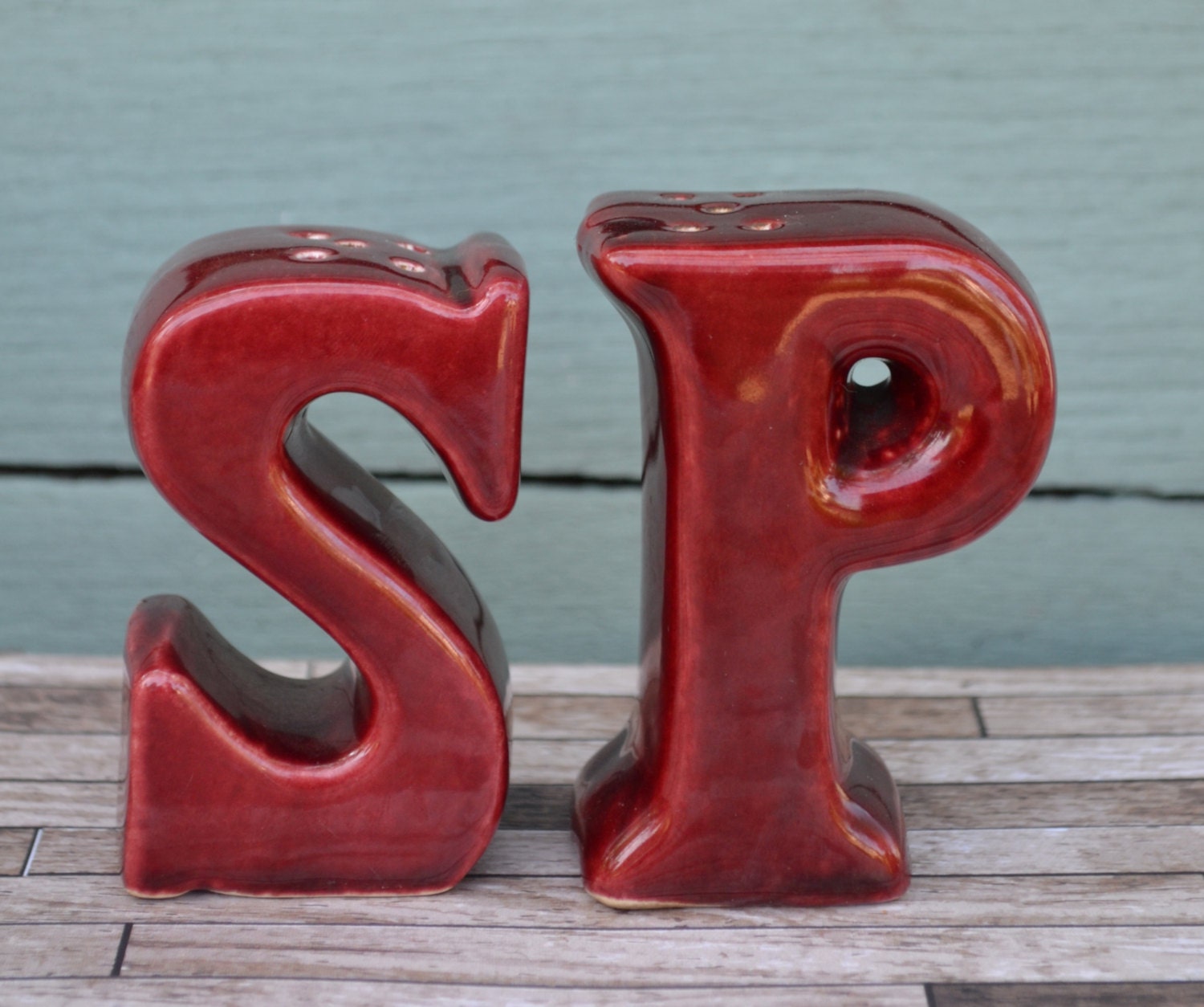 Vintage 1950's Camark Pottery Letters Salt and Pepper