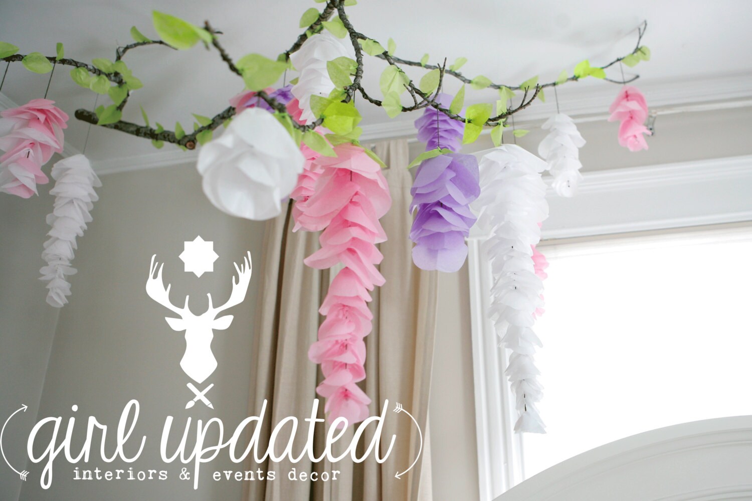 Wisteria tissue paper flower garland branch decor for