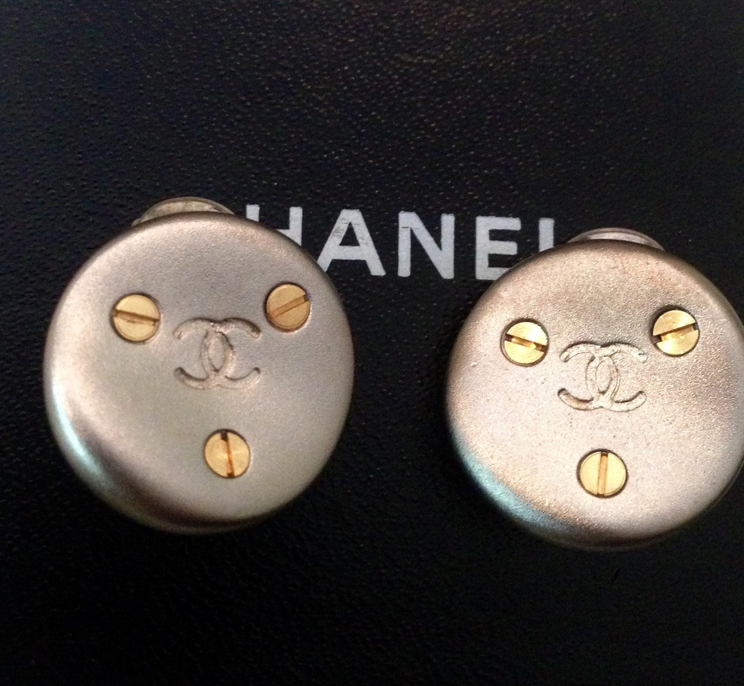 Chanel earrings CC silver and gold clip on earrings by NUKOBRANDS