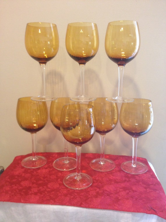 Set of 8 Large Amber Colored Wine Glasses