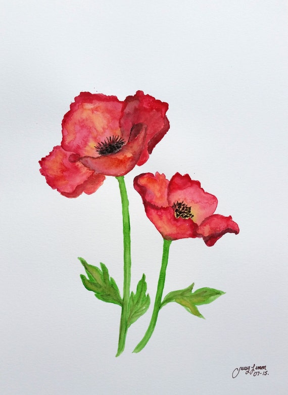 original watercolor poppies 11x15