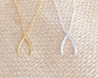 Wishbone Necklace dainty, gold or silver, delicate lucky necklace, short necklace