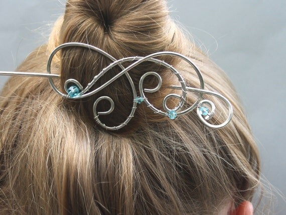 Hair Slide Silver Blue Aquamarine Crystals By Copperstreetstudios