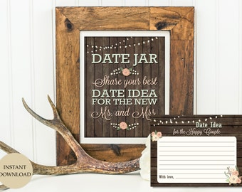 Date jar sign 8x10 plus Date night cards (INSTANT DOWNLOAD) - Date jar - Date night sign - Date night jar - Date night idea cards WB001