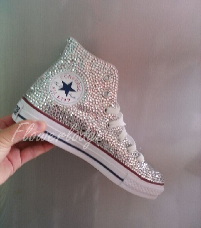 White Flower Girl Shoes bling converse sparkle silver