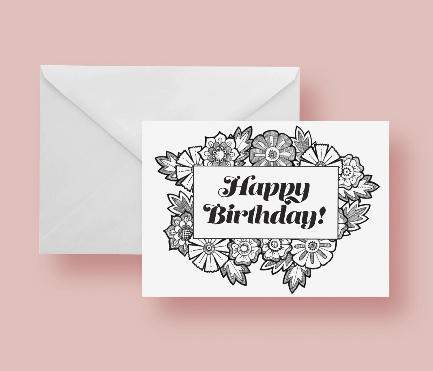 Download Printable Happy Birthday Coloring Greeting Card 5x7 inches