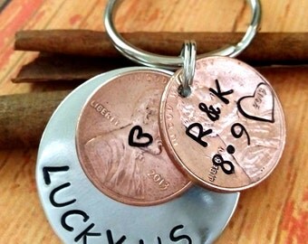 Personalized Penny Keychain,Lucky Us Keychain,Two Penny Key Chain,Anniversary Keychain,Anniversary Gift,Lucky Penny Key Chain,Three Penny