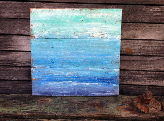 Rustic and Distressed Blue Ocean Wood Wall Art, Handmade using ...