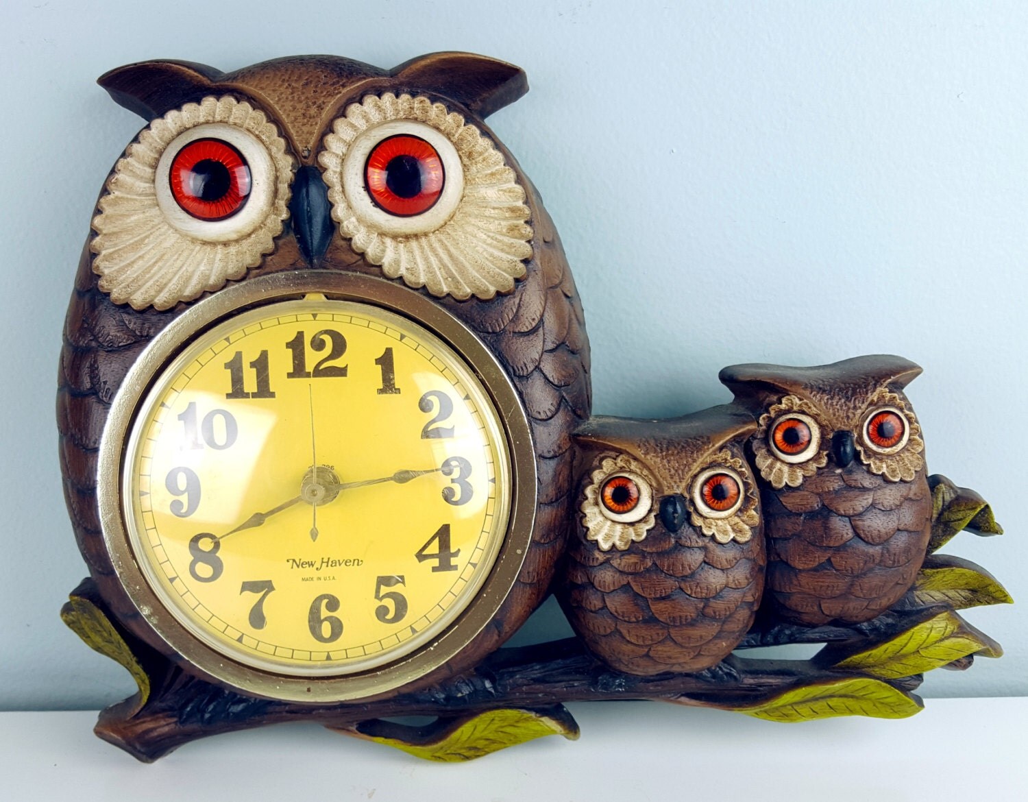 Vintage Owl Clock Owl Family Wall Clock Retro Wall by CurioBoxx