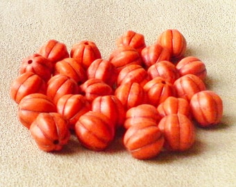 Pumpkin beads; deep orange-dyed, Howlite pumpkin beads, 10mm, 6pcs/2.20.