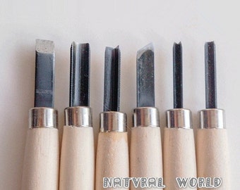 set of 6 Rubber Stamp Carving Tool - Metal Head Rubber Graver Set - Carving Knife - Wood Carving Tools for Handmade Rubber Stamps