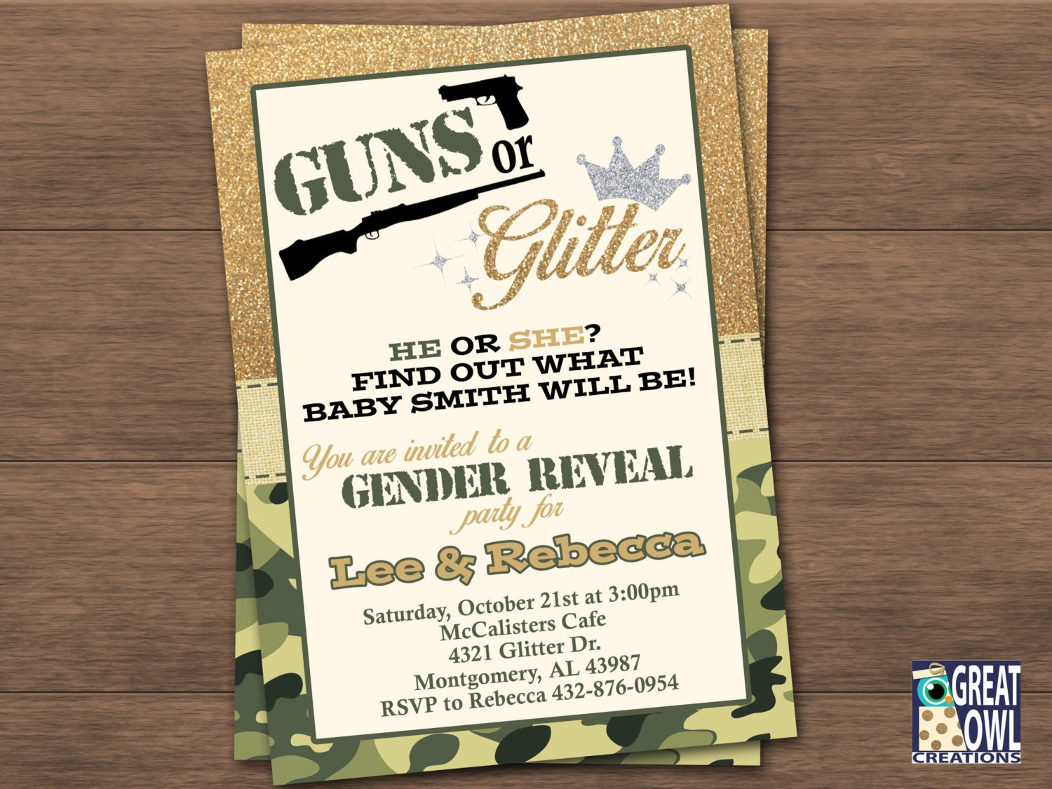 Guns or Glitter Gender Reveal Invitations Gender Reveal