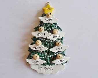 Personalized Family of 7 Christmas Ornament - Grandparents Angels - 7 Grandchildren