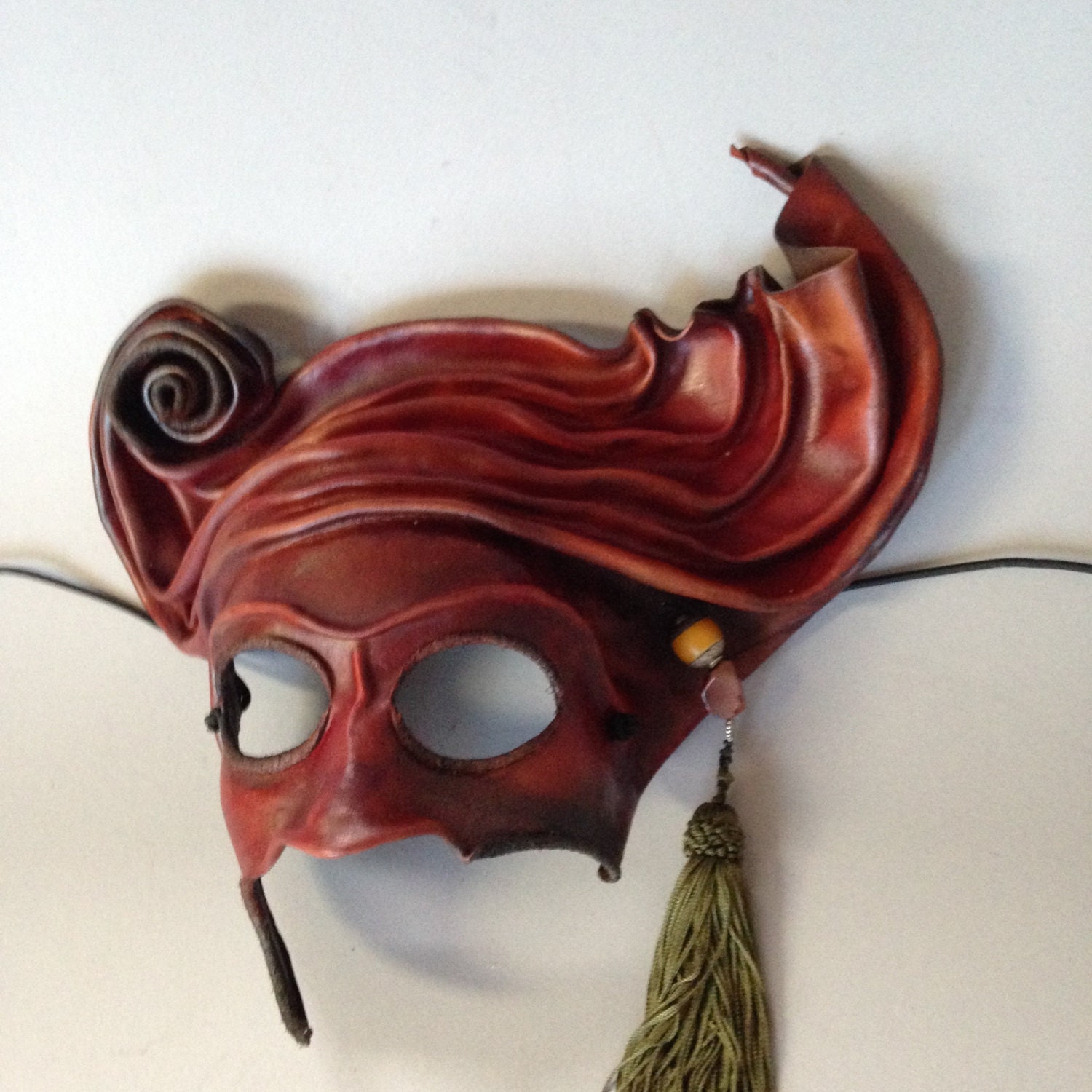 Leather Mask Renaissance Style with Tassel and Beads