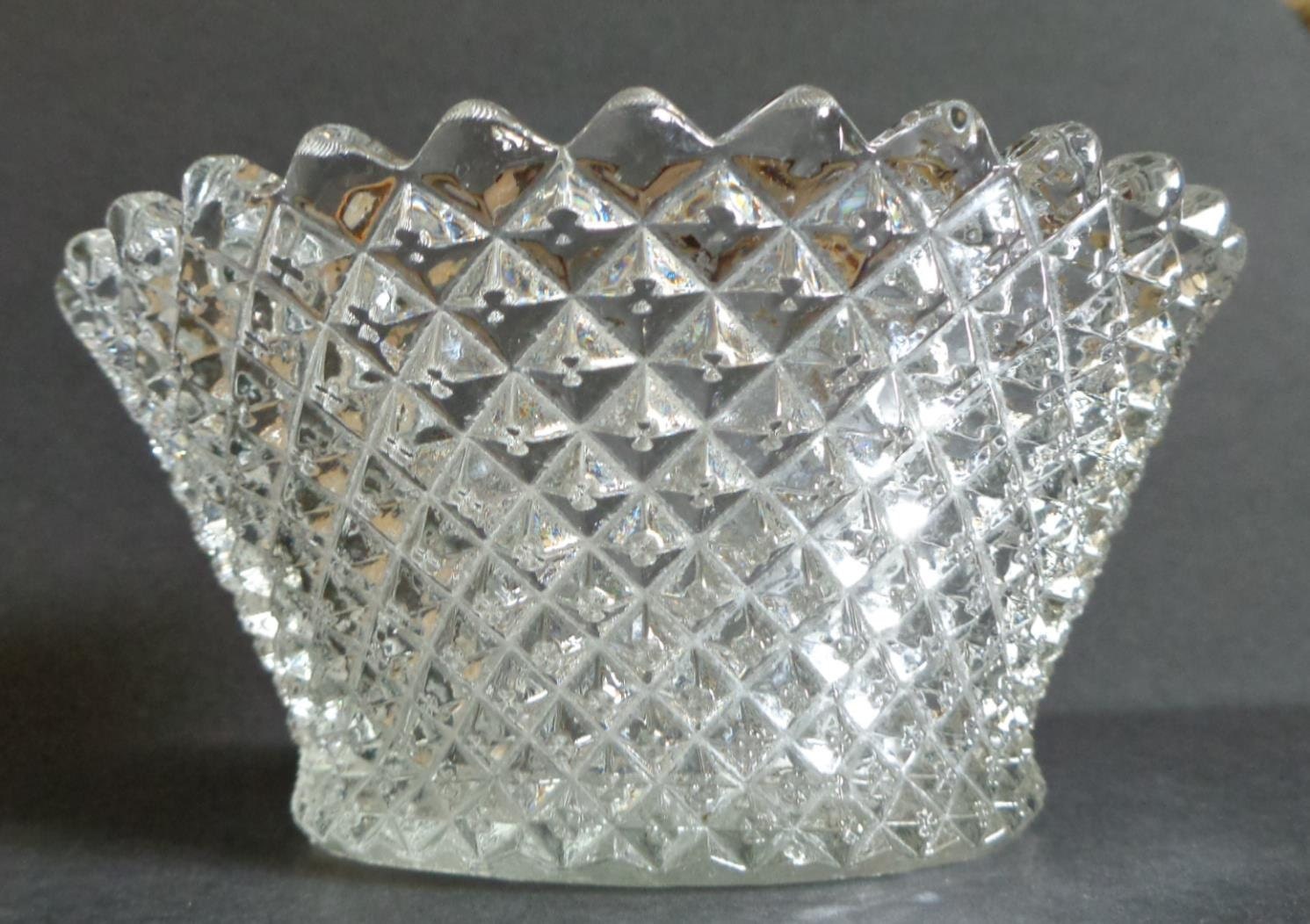 Vintage Diamond Cut Glass Relish or Candy Dish