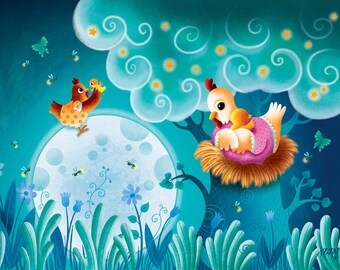 Une poule grise - Wall decor for nursery rooms, showers gift, daycare gift, kid gift, canadian artist, nursery rhymes poster, children decor