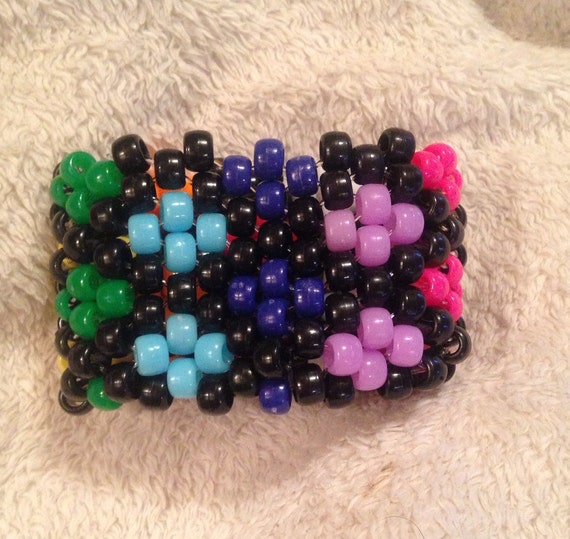 Rainbow plaid checkered kandi bracelet cuff