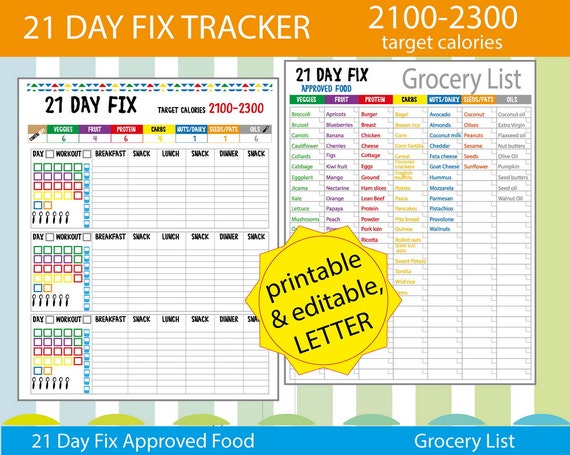 21 Day Fix Tracker 21 Day Fix Meal Plan 21 by TatDigitalCreativity