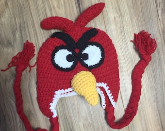 Angry bird crochet hat, bird hat, red crochet hat, bird knit hat