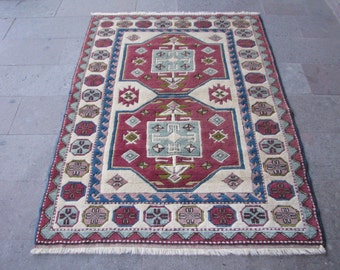 VINTAGE CAUCASIAN RUG-Turkish Rug-Pastel Color Rug-Soft Color Rug-4x6 Rug-Tapis-Shabby Chic Rug-Shabby Rug-Vintage Caucasian Rug