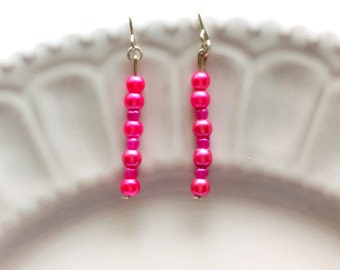 Long pink earrings, Hot pink earrings, Delicate earrings, Dainty jewelry