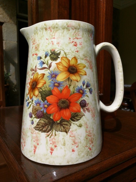 Large Vintage Dahlia Flower Jug/ Pitcher Crown Burslem