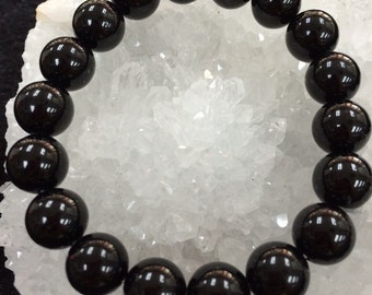 Natural Round Black Tourmaline Crystal Bracelets, Birthstone For October, Unique Gifts, 8mm beads and 10mm beads