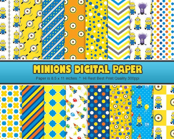 Minions Digital Paper 16 Sheets printable by HeartsPaperArt