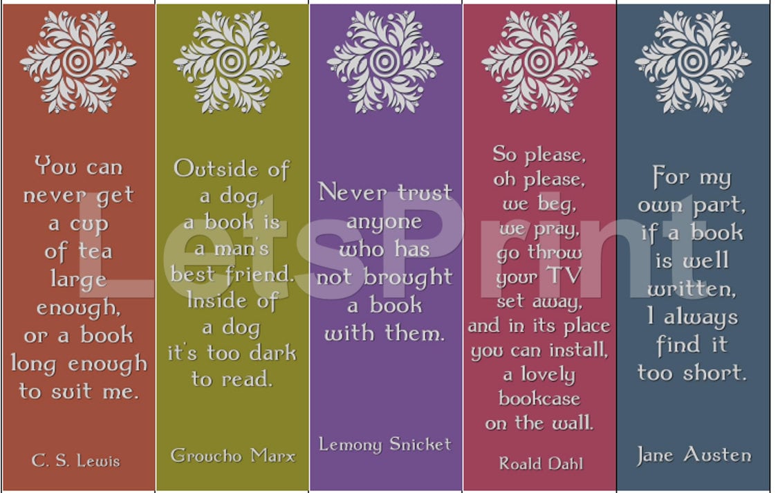 books quotes printable bookmarks by letsprint etsy