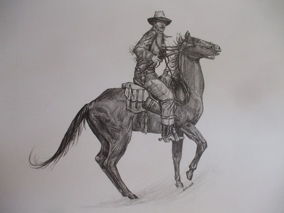 Items similar to John Wayne Hondo Original Pencil Portrait Drawing on Etsy