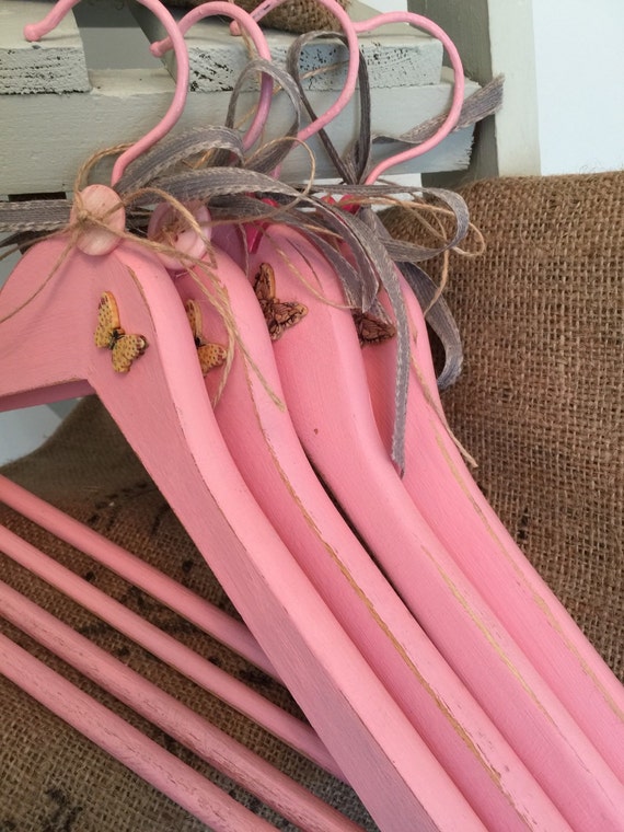 Pink Bridesmaids Hangers - Set of 4 Custom Personalised Wedding Hangers - Custom Painted Decorative Hangers - Set of Bridal Hangers