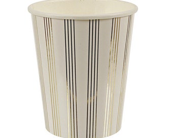 CLEARANCE - Gold foil pin stripes Paper Cups. Set of 8. Gold paper Party cups. Gold cups. Gold foil cups. Gold paper cups. White cups.