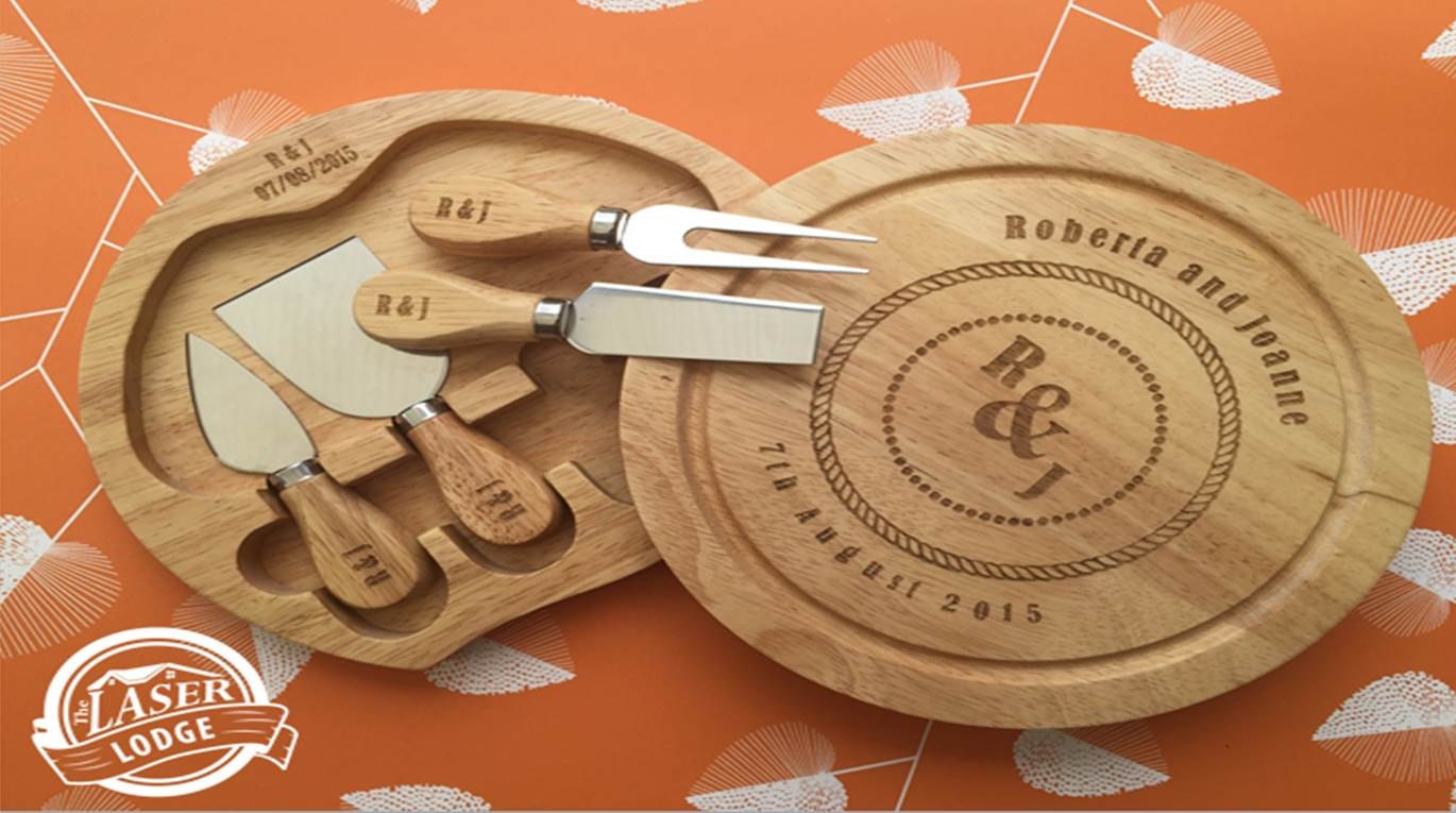 Laser Engraved Personalised Cheese Board and Knife Set Ideal