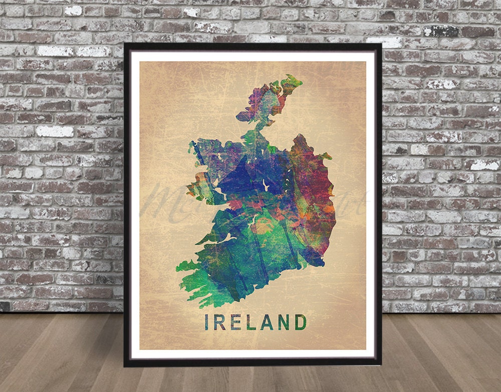 Vintage Ireland watercolor print Map watercolour country